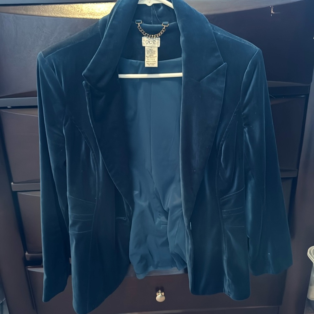 Teal blue velvet blazer sz 0 LIKE NEW